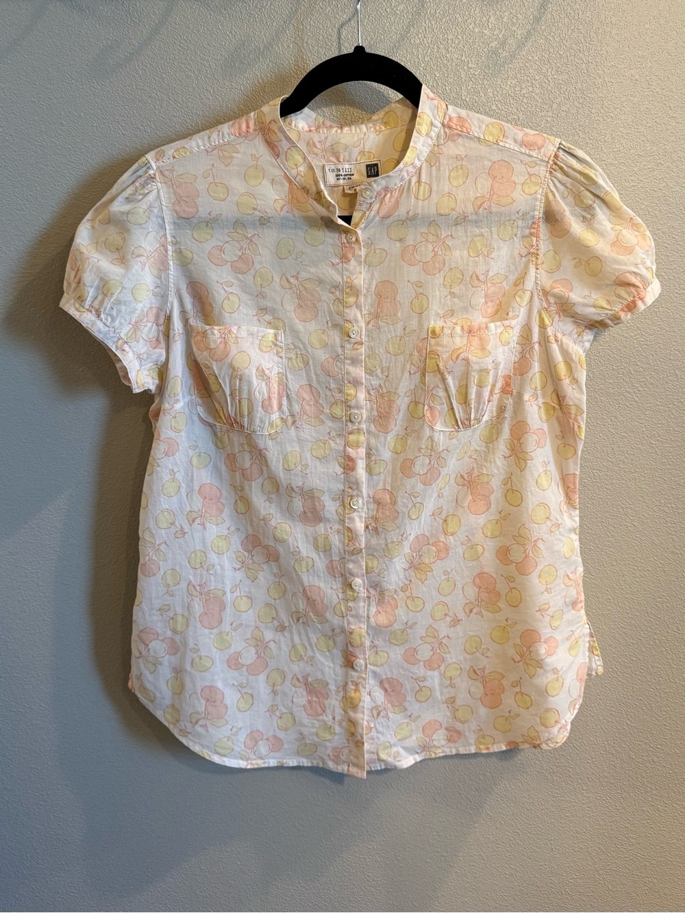VINTAGE GAP Cherry Button-Down Shirt Pink and Yellow